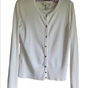 White House Black Market Classic White Cardigan with silver snap front